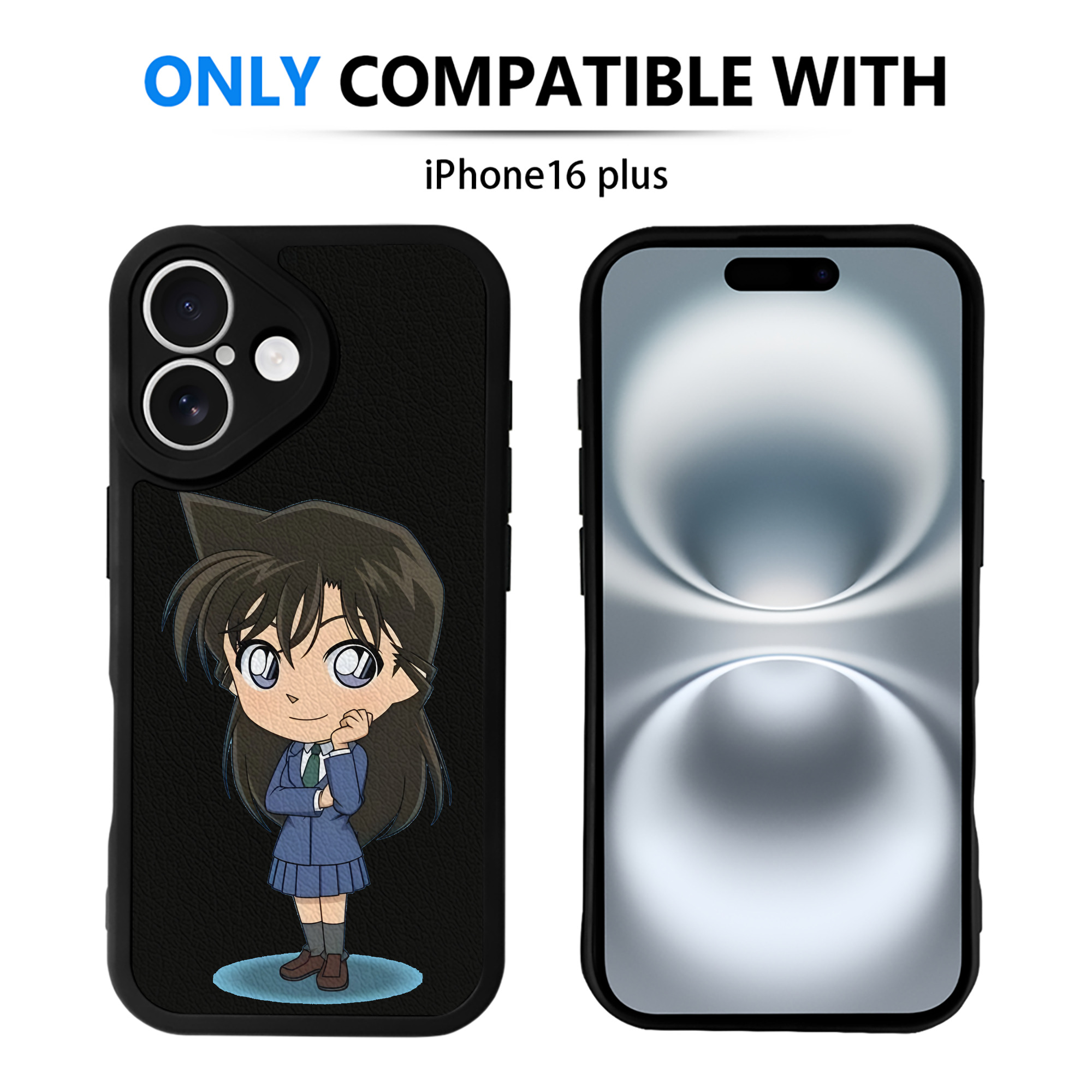 （画像用） 名探偵コナン 毛利 蘭 もうり らん、モーリ ラン Detective Conan Rachel Moore 【iPhone 16シリーズ対応】シリコンスマホケース（レザー調） 材質：シリコン